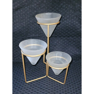 Metal‎ & Frosted Glass Pyramid Cups Triple Candle Holder Centerpiece Candelabra